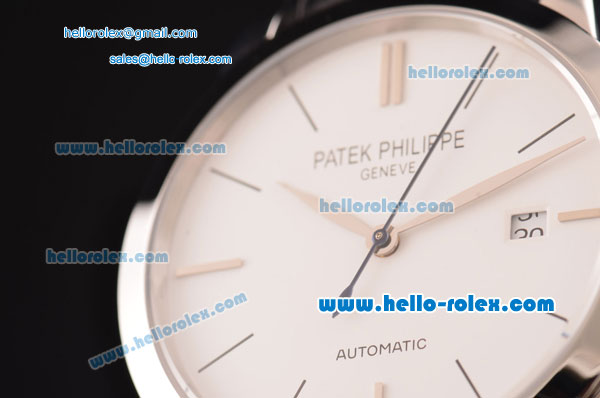Patek Philippe Calatrava Swiss ETA 2824 Automatic Stainless Steel Case with Black Leather Strap and White Dial - Click Image to Close